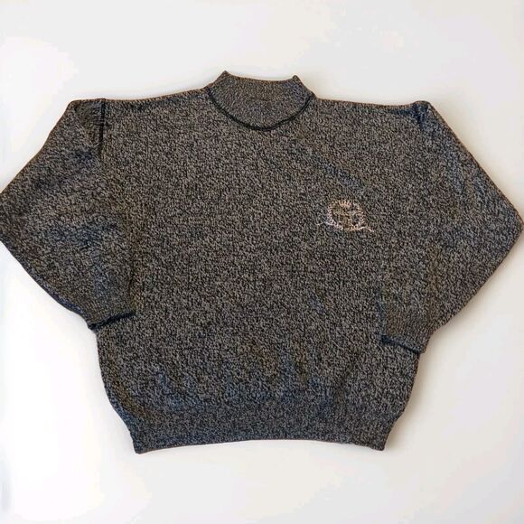 IOU Sweater Mens Medium Small Black White 90s Crewneck Acrylic Knit Vintage - Picture 1 of 7